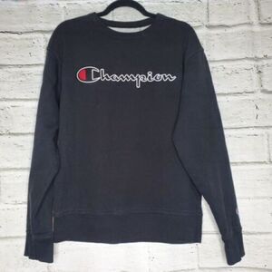 Champion Vintage 90's Spellout Black Crew Neck Sweatshirt Mens Medium